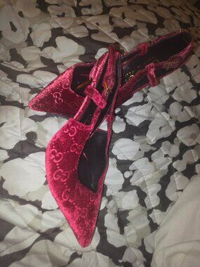 Gucci velvet wine color slingback pumps